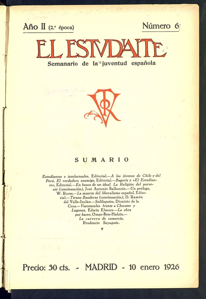 Miniatura de El Estudiante: revista de la juventud escolar española del 10 de enero de 1926, nº 6