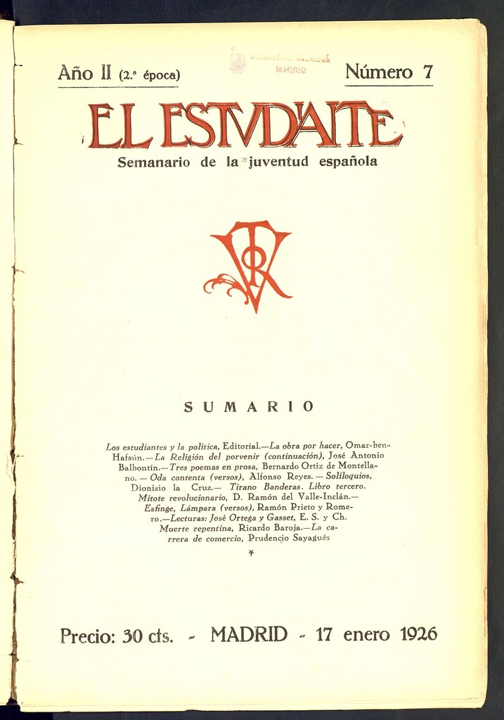 Miniatura de El Estudiante: revista de la juventud escolar española del 17 de enero de 1926, nº 7