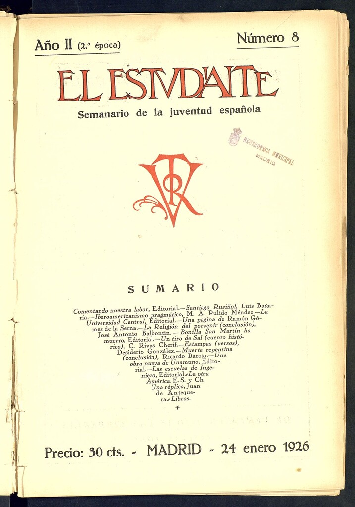 Miniatura de El Estudiante: revista de la juventud escolar española del 24 de enero de 1926, nº 8