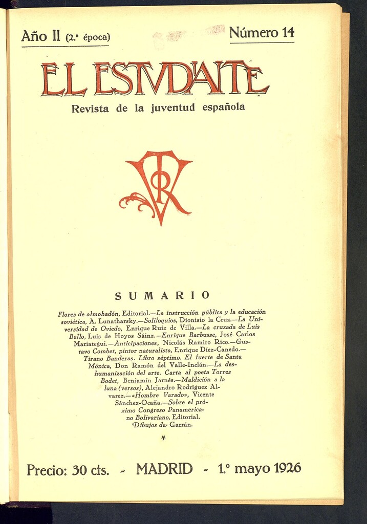 Miniatura de El Estudiante: revista de la juventud escolar española, del 1 de mayo de 1926, nº 14