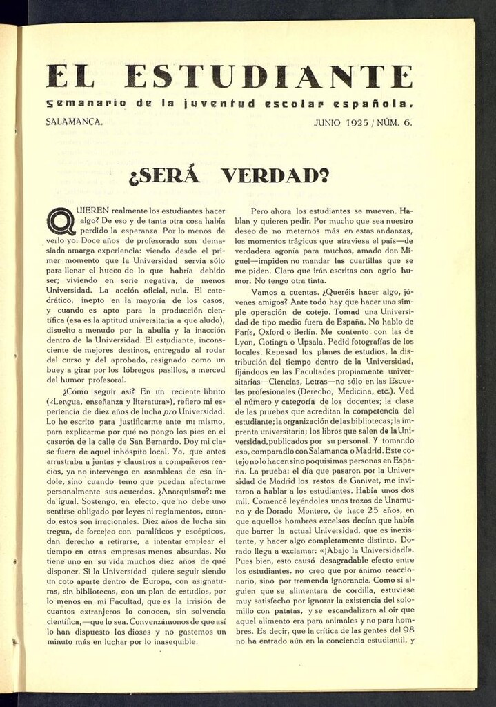 Miniatura de El Estudiante: revista de la juventud escolar española del 14 de junio de 1925, nº 6