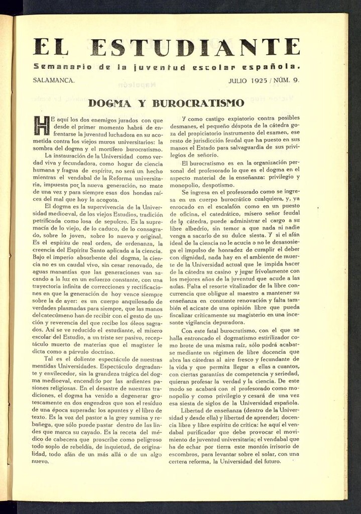 Miniatura de El Estudiante: revista de la juventud escolar española, de julio de 1925, nº 9