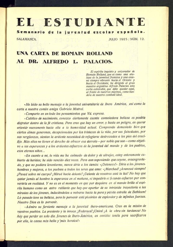 Miniatura de El Estudiante: revista de la juventud escolar española del 9 de julio de 1925, nº 12