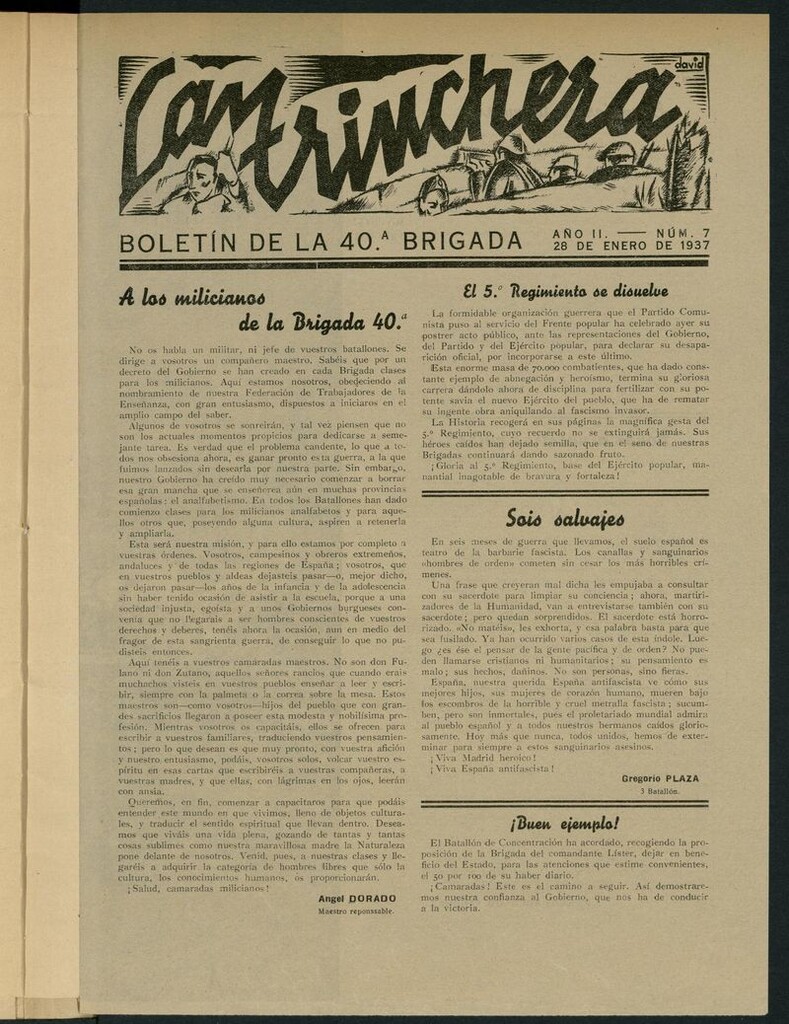 Miniatura de La Trinchera: boletín del Frente Moncloa del 28 de enero de 1937. Nº 7