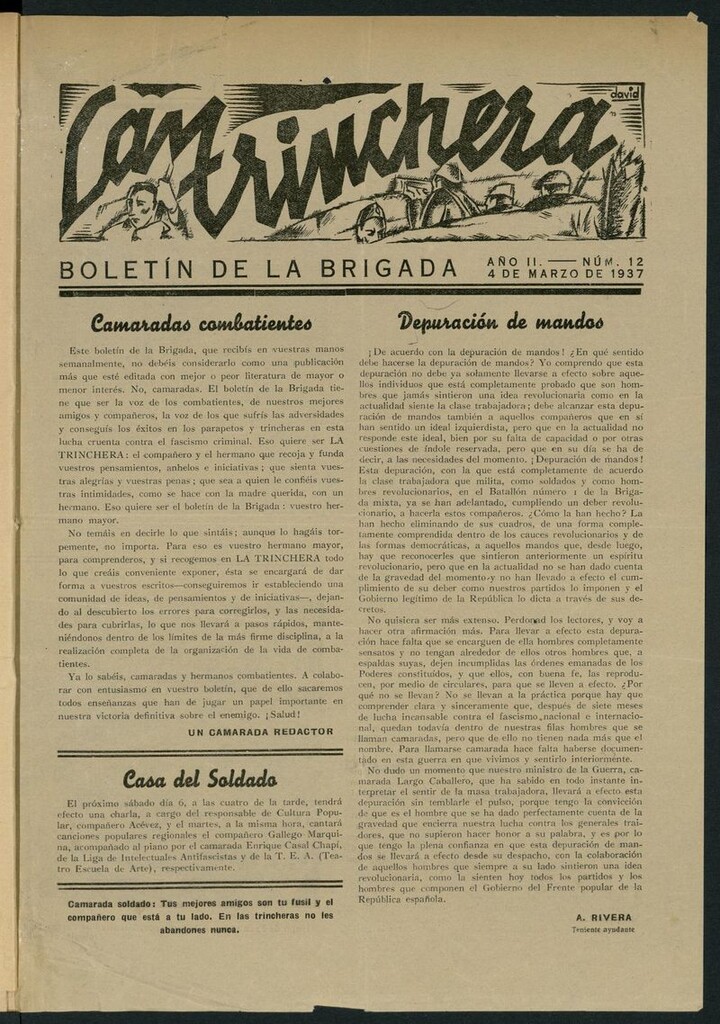 Miniatura de La Trinchera: boletín del Frente Moncloa del 4 de marzo de 1937. Nº 12