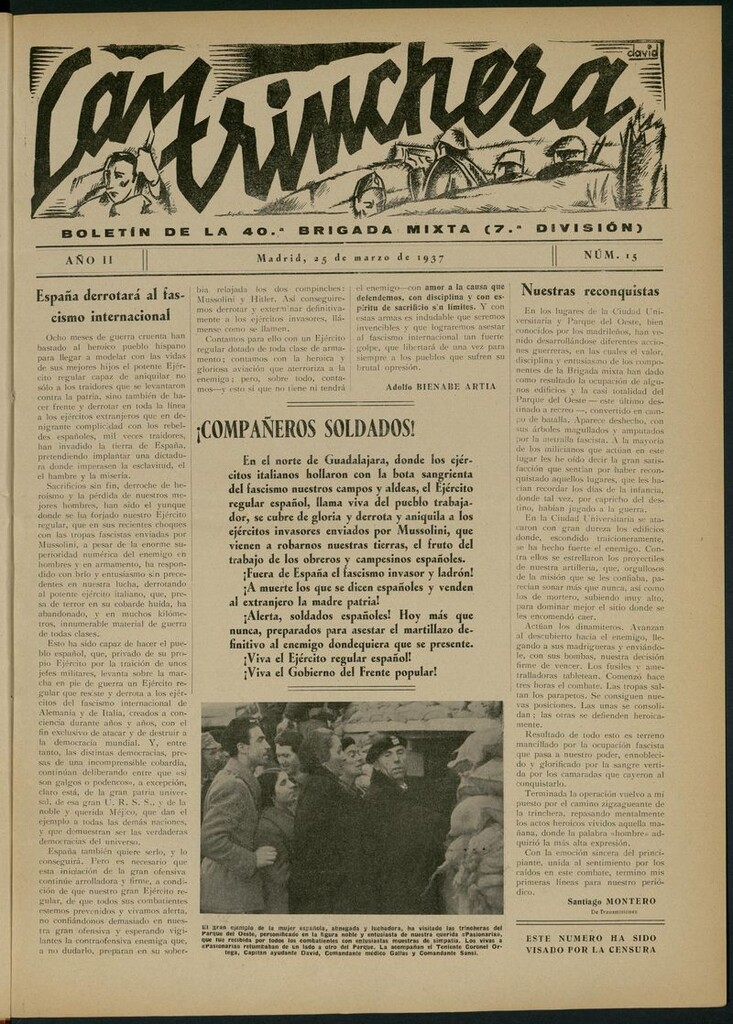 Miniatura de La Trinchera: boletín del Frente Moncloa del 25 de marzo de 1937. Nº 15