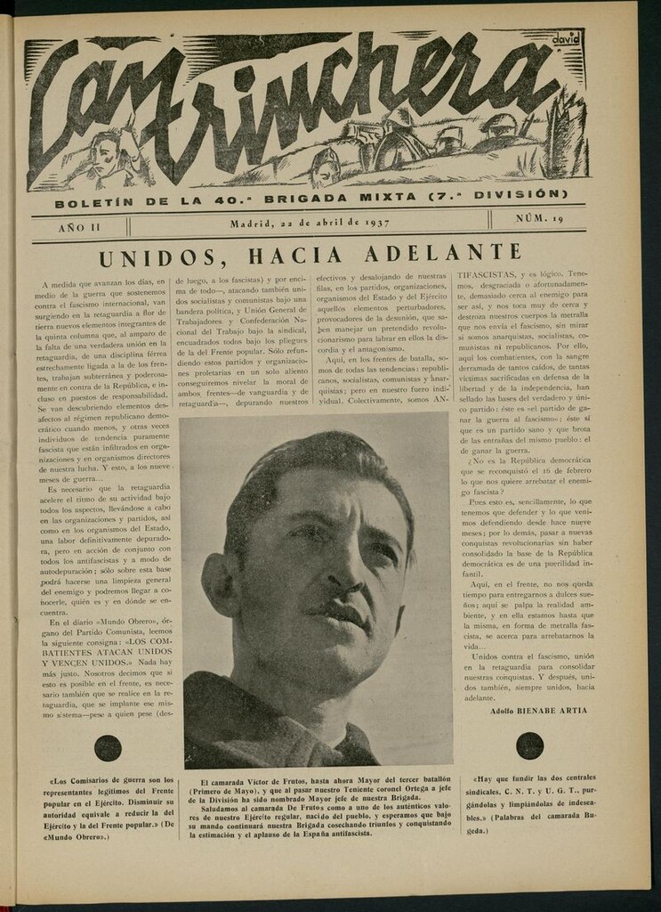 Miniatura de La Trinchera: boletín del Frente Moncloa del 22 de abril de 1937. Nº 19