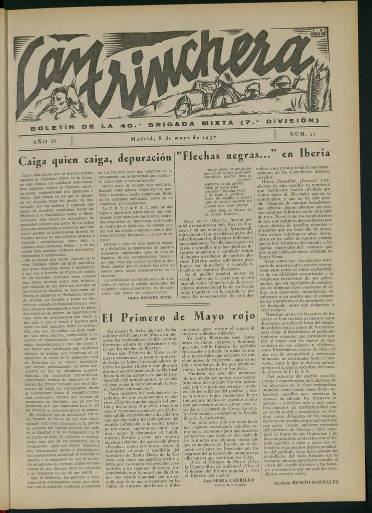 Miniatura de La Trinchera: boletín del Frente Moncloa del 8 de mayo de 1937. Nº 21