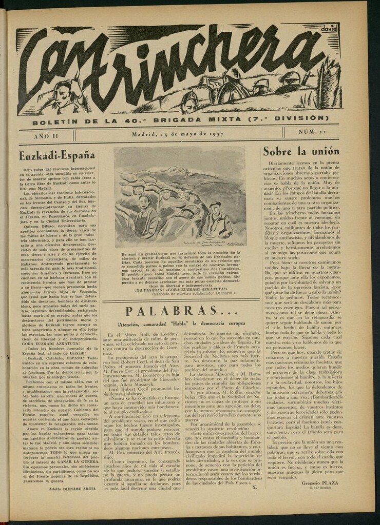Miniatura de La Trinchera: boletín del Frente Moncloa del 15 de mayo de 1937. Nº 22
