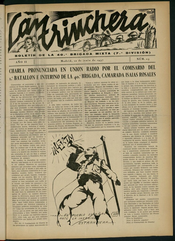 Miniatura de La Trinchera: boletín del Frente Moncloa del 10 de junio de 1937. Nº 25