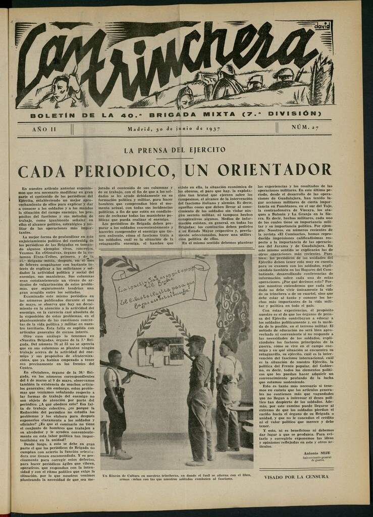 Miniatura de La Trinchera: boletín del Frente Moncloa del 30 de junio de 1937. Nº 27