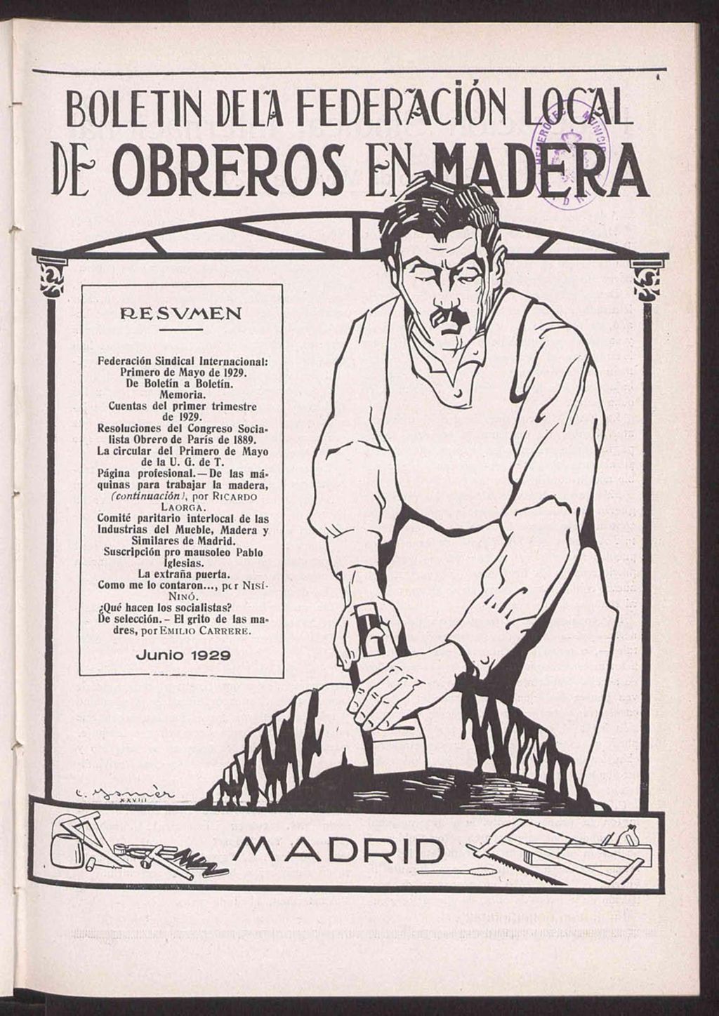 Miniatura de Boletín de la Federación Local de Obreros en Madera, junio de 1929, nº 7