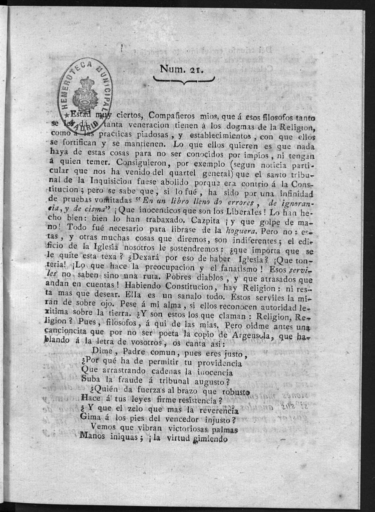 Miniatura de Guerrilleros por la Religión, la Patria, y el Rey, o diario-polémico-religioso de La Coruña. Número 21