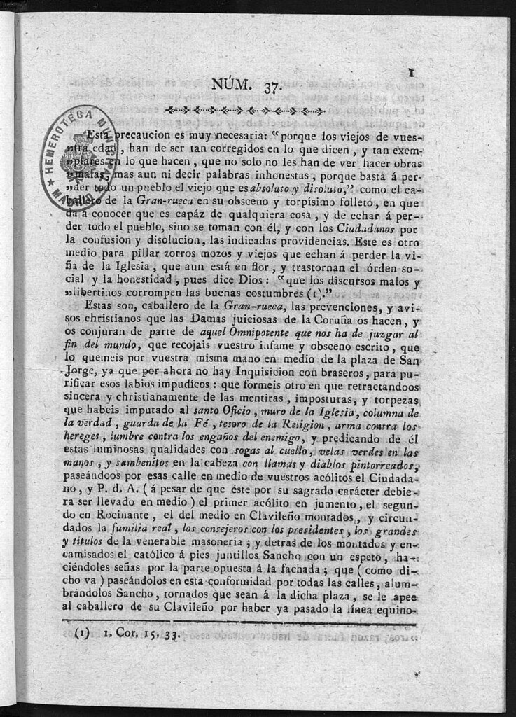 Miniatura de Guerrilleros por la Religión, la Patria, y el Rey, o diario-polémico-religioso de La Coruña. Número 37