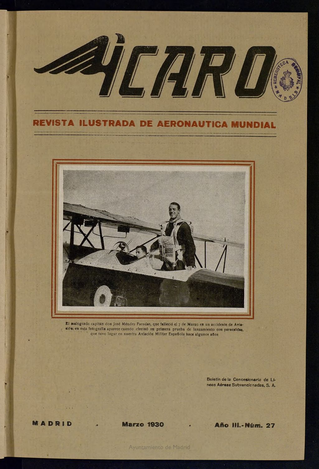 Miniatura de Ícaro: revista ilustrada de aeronáutica mundial. Marzo de 1930, nº 27