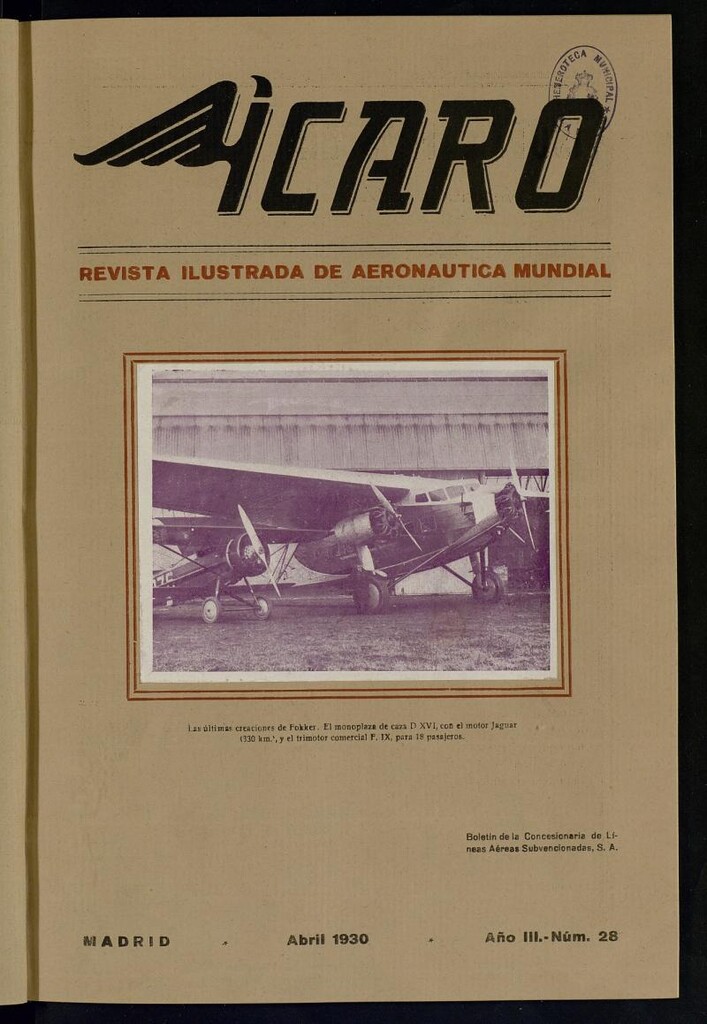 Miniatura de Ícaro: revista ilustrada de aeronáutica mundial. Abril de 1930, nº 28