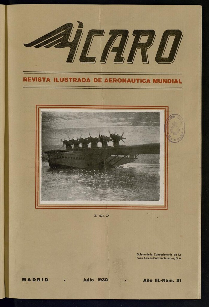 Miniatura de Ícaro: revista ilustrada de aeronáutica mundial. Julio de 1930, nº 31