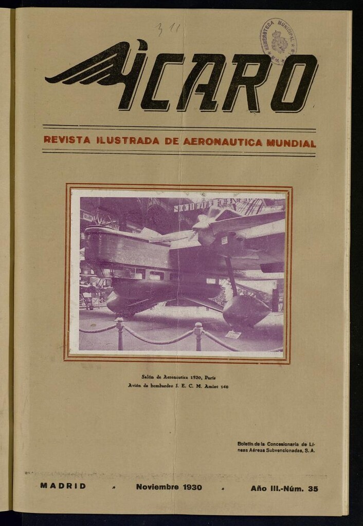 Miniatura de Ícaro: revista ilustrada de aeronáutica mundial. Noviembre de 1930, nº 35