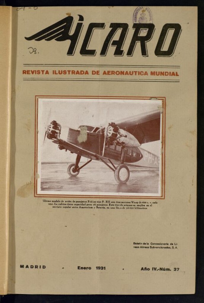 Miniatura de Ícaro: revista ilustrada de aeronáutica mundial. Enero de 1931, nº 37