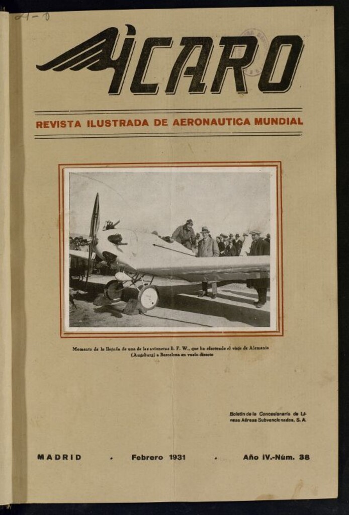 Miniatura de Ícaro: revista ilustrada de aeronáutica mundial. Febrero de 1931, nº 38