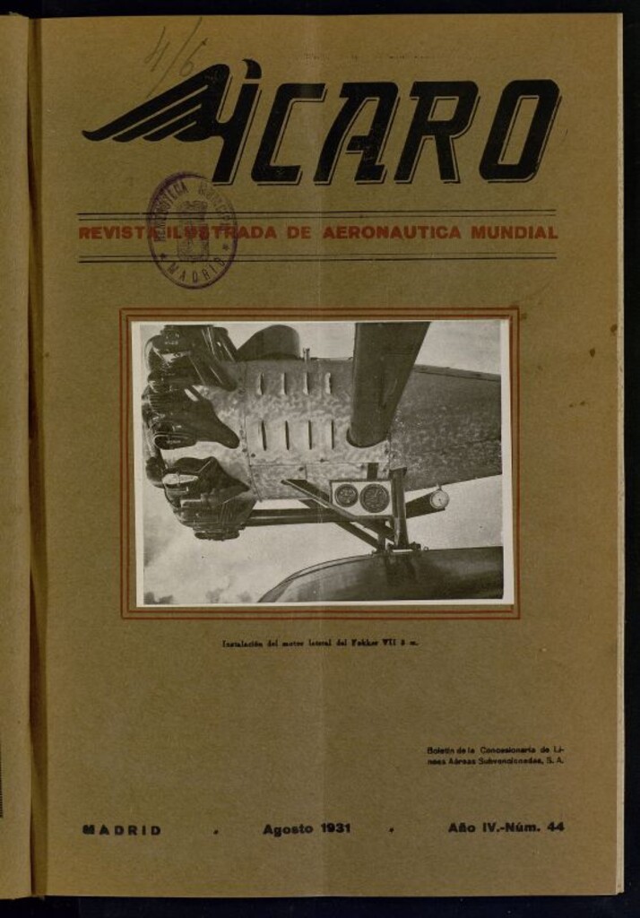 Miniatura de Ícaro: revista ilustrada de aeronáutica mundial. Agosto de 1931, nº 44