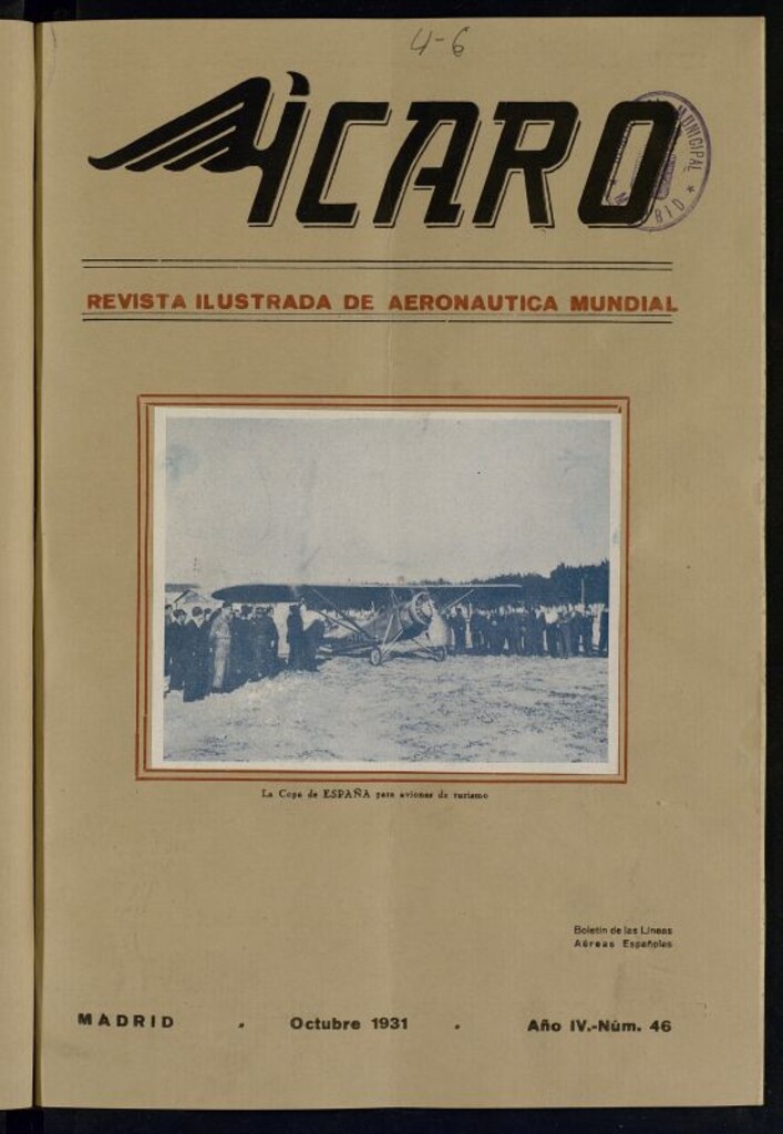 Miniatura de Ícaro: revista ilustrada de aeronáutica mundial. Octubre de 1931, nº 46