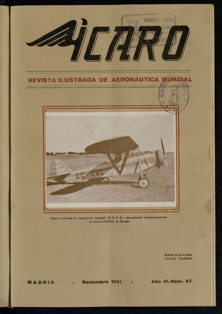 Miniatura de Ícaro: revista ilustrada de aeronáutica mundial. Noviembre de 1931, nº 47