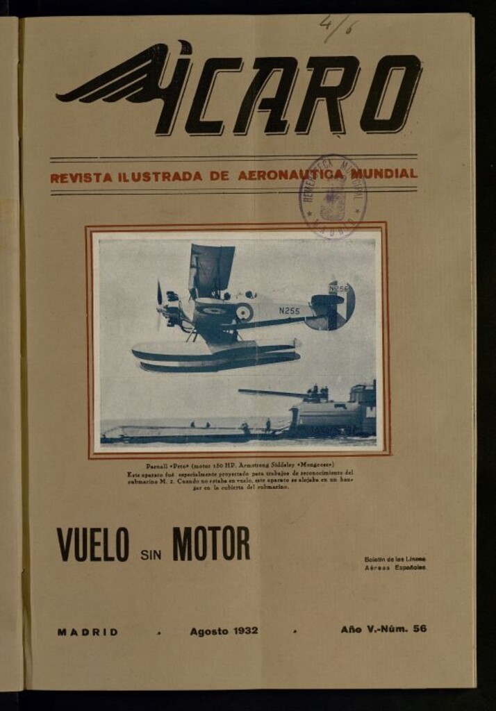 Miniatura de Ícaro: revista ilustrada de aeronáutica mundial. Agosto de 1932, nº 56
