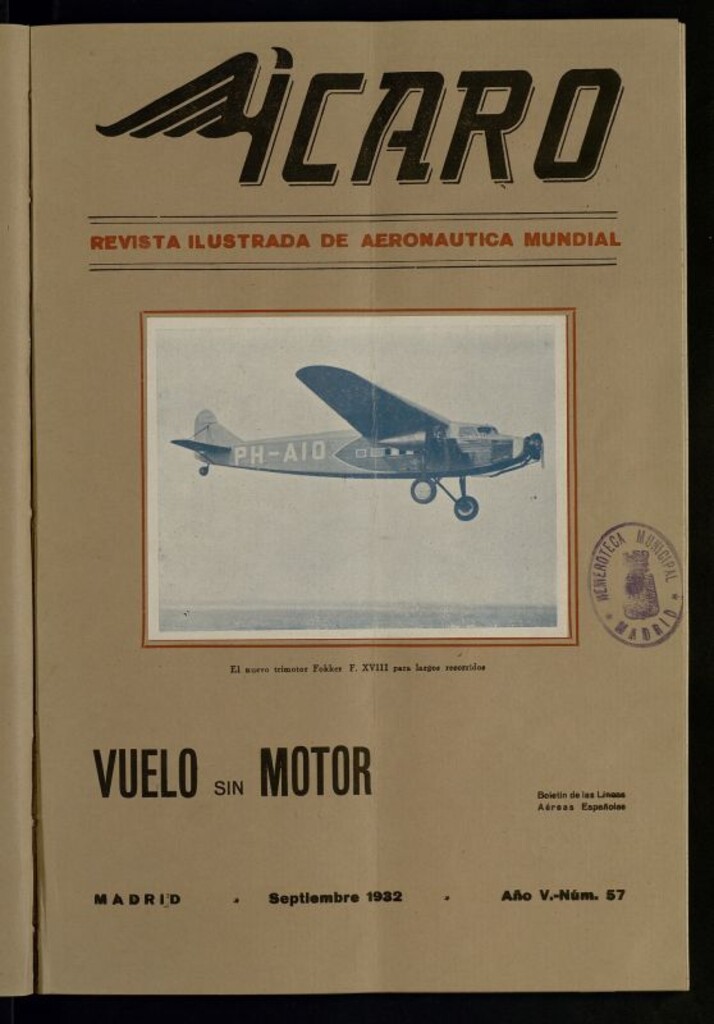 Miniatura de Ícaro: revista ilustrada de aeronáutica mundial. Septiembre de 1932, nº 57