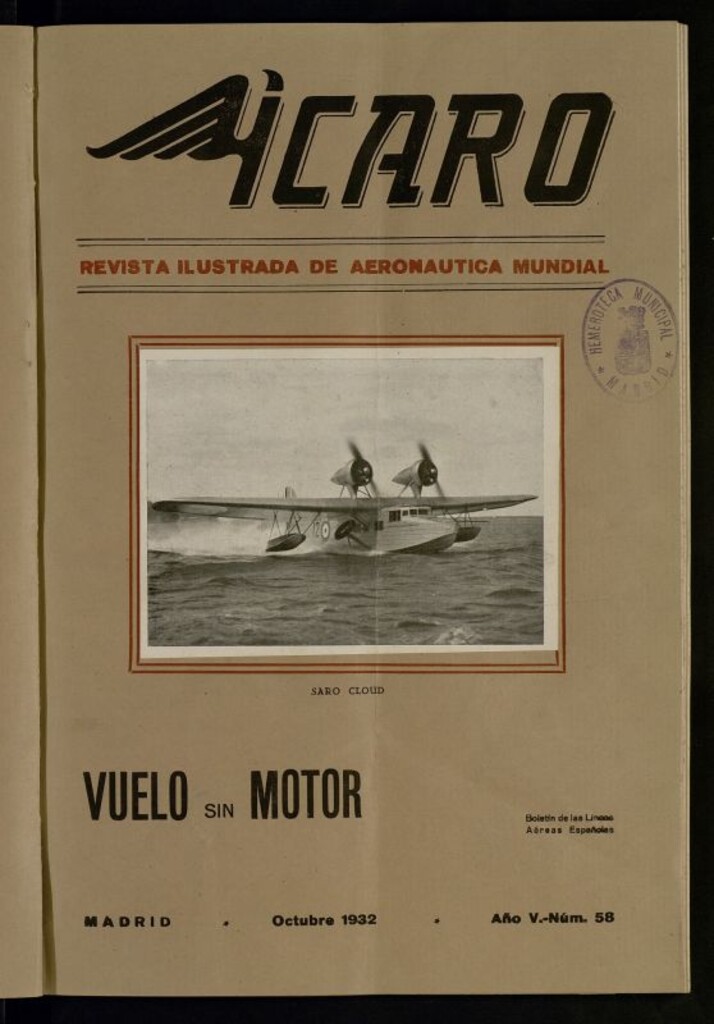 Miniatura de Ícaro: revista ilustrada de aeronáutica mundial. Octubre de 1932, nº 58