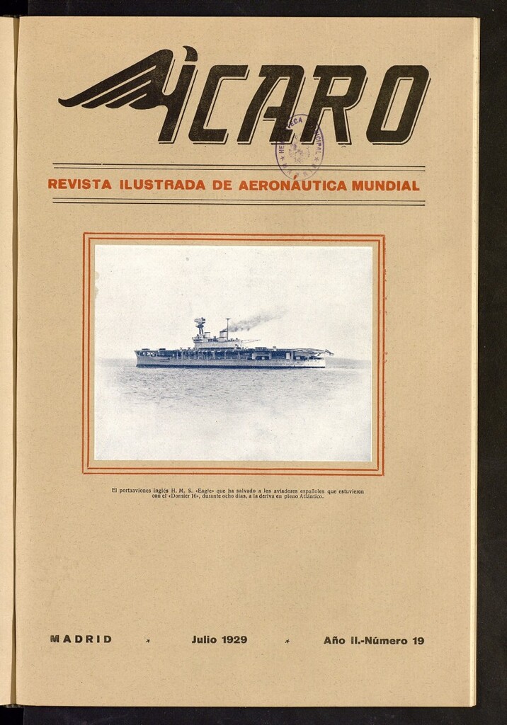 Miniatura de Ícaro: revista ilustrada de aeronáutica mundial. Julio de 1929, nº 19