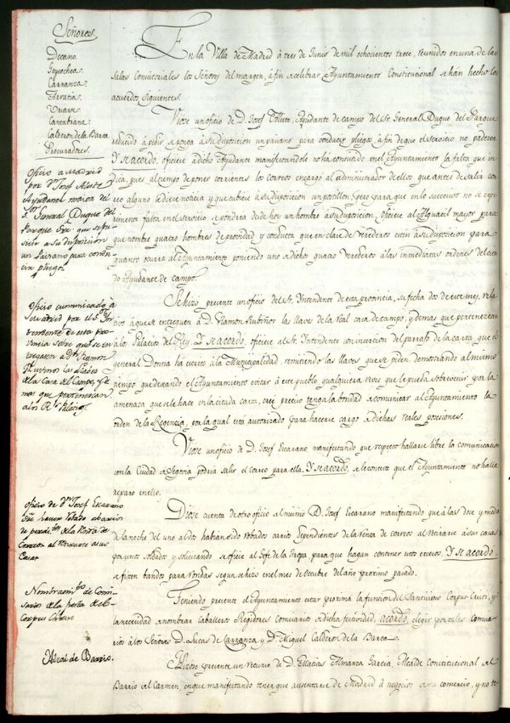 Miniatura de Libro de Acuerdos del Ayuntamiento de Madrid del 3 de junio de 1813