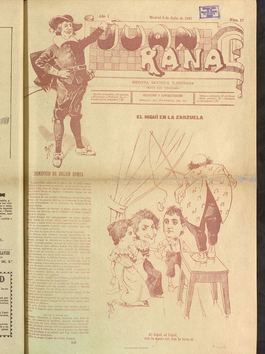 Miniatura de Juan Rana: revista de literatura y espectáculos del 9 de julio de 1897