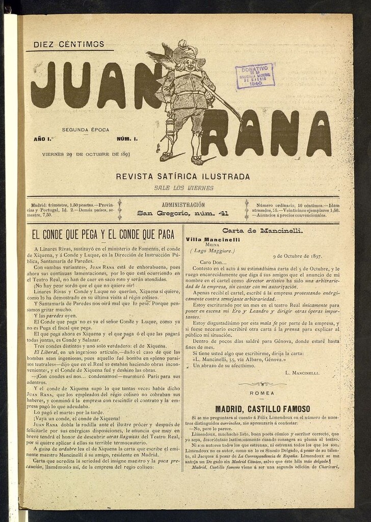 Miniatura de Juan Rana: revista de literatura y espectáculos del 29 de octubre de 1897