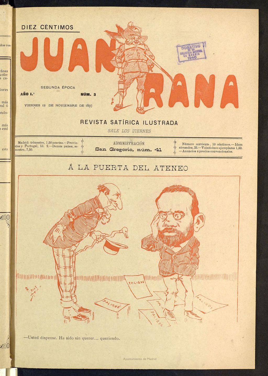 Miniatura de Juan Rana: revista de literatura y espectáculos del 12 de noviembre de 1897