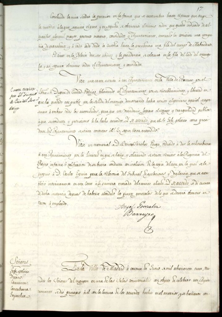 Miniatura de Libro de Acuerdos del Ayuntamiento de Madrid del 14 de Junio de 1813