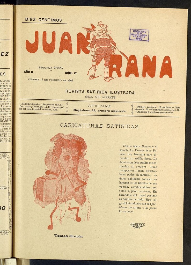 Miniatura de Juan Rana: revista de literatura y espectáculos del 18 de febrero de 1898