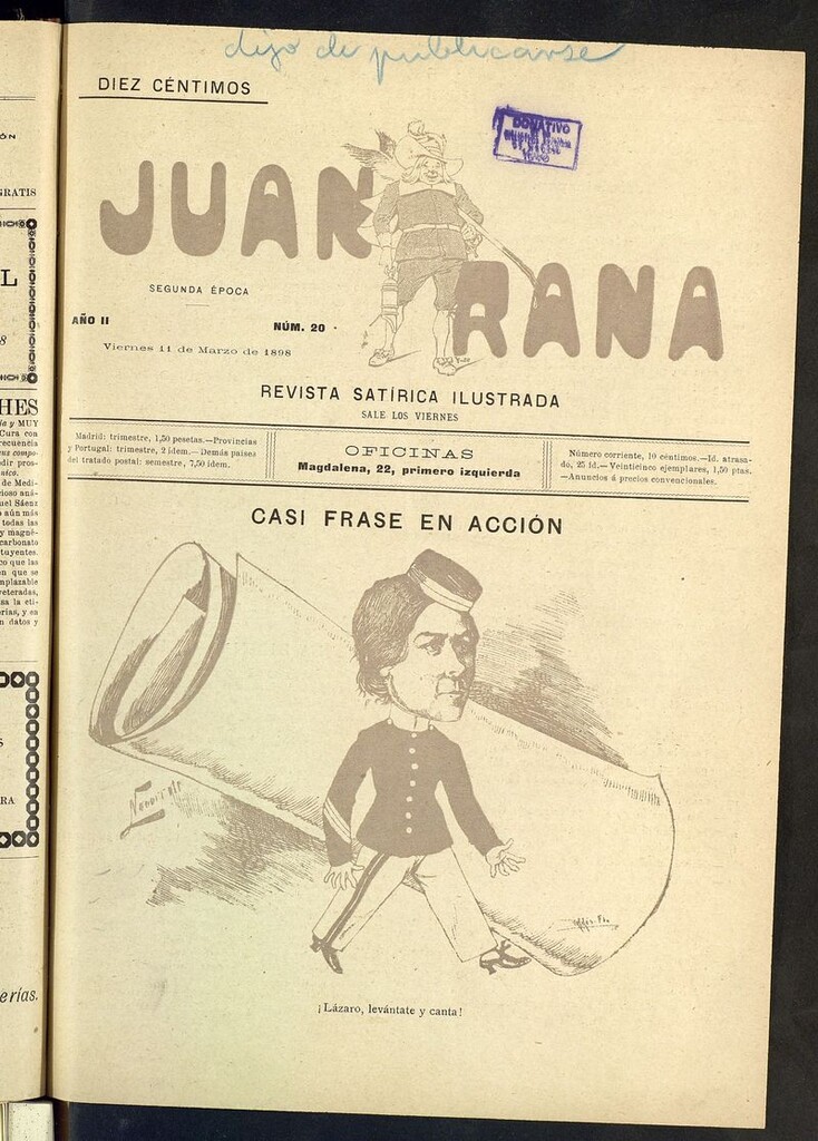 Miniatura de Juan Rana: revista de literatura y espectáculos del 11 de marzo de 1898