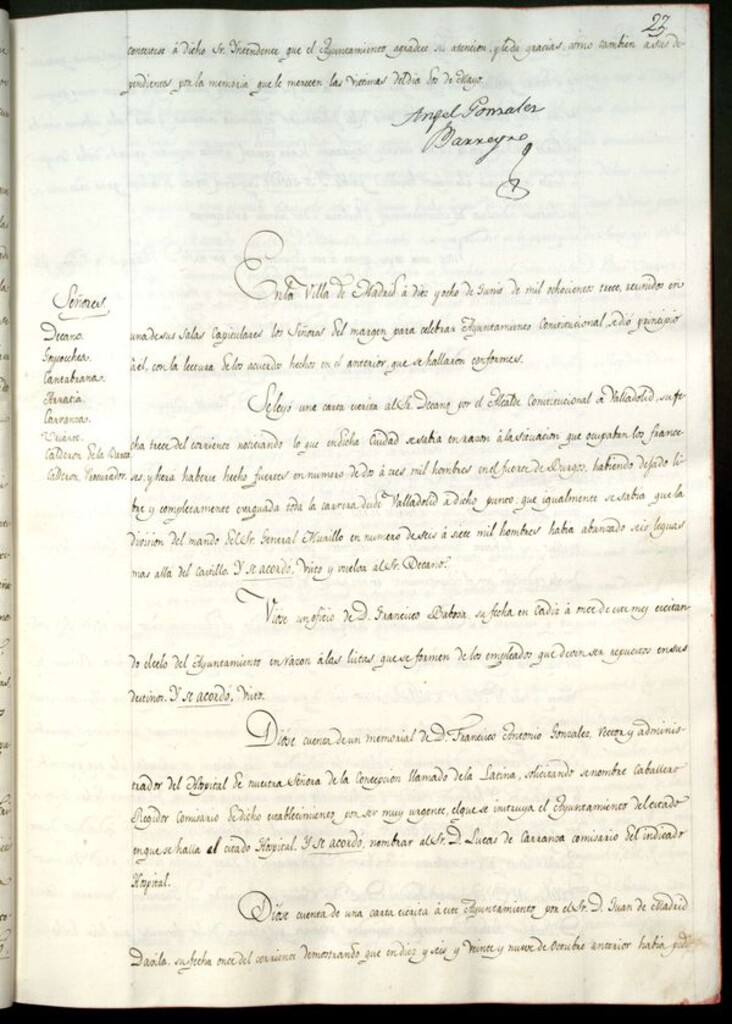 Miniatura de Libro de Acuerdos del Ayuntamiento de Madrid del 18 de Junio de 1813