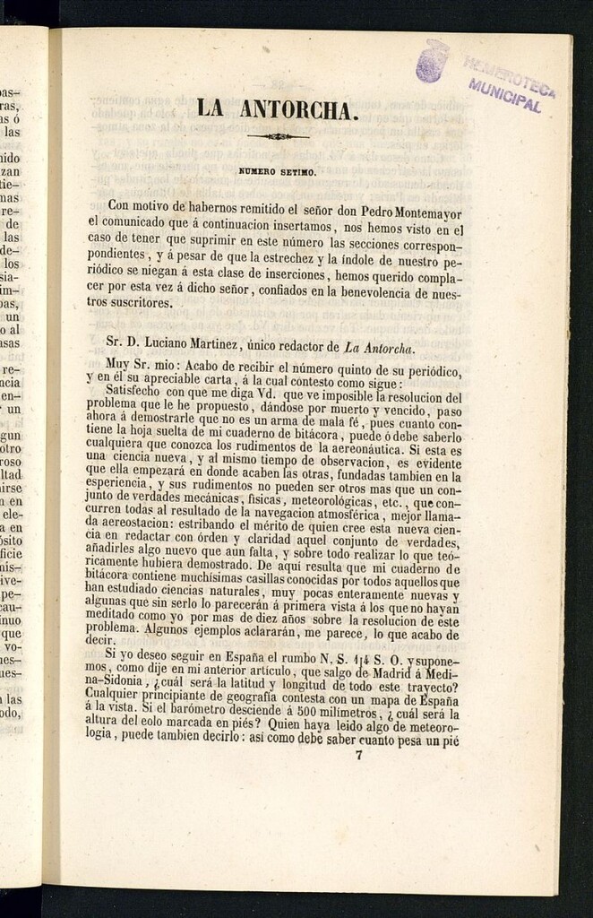 Miniatura de La Antorcha: periódico científico industrial del año 1852, nº 7