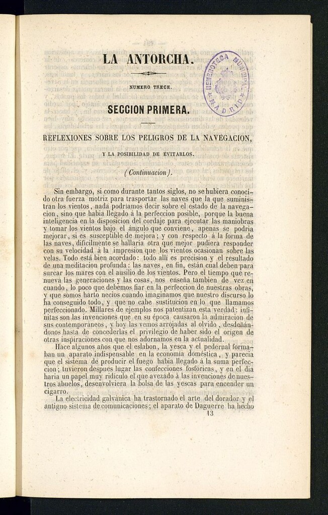 Miniatura de La Antorcha: periódico científico industrial del año 1852, nº 13