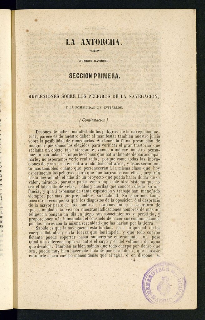 Miniatura de La Antorcha: periódico científico industrial del año 1852, nº 14