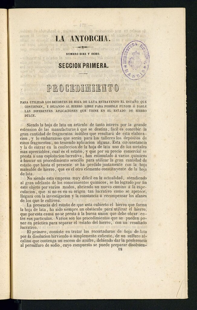 Miniatura de La Antorcha: periódico científico industrial del año 1852, nº 18