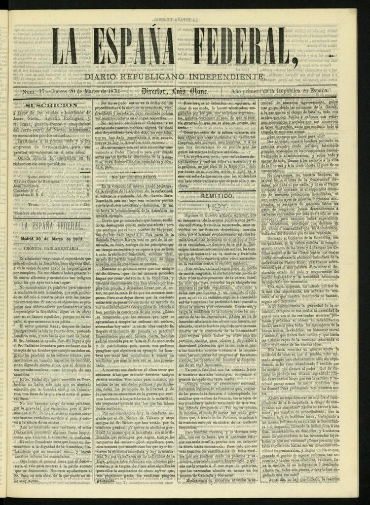 Miniatura de La España Federal : diario republicano independiente del 20 de marzo de 1873, nº 17