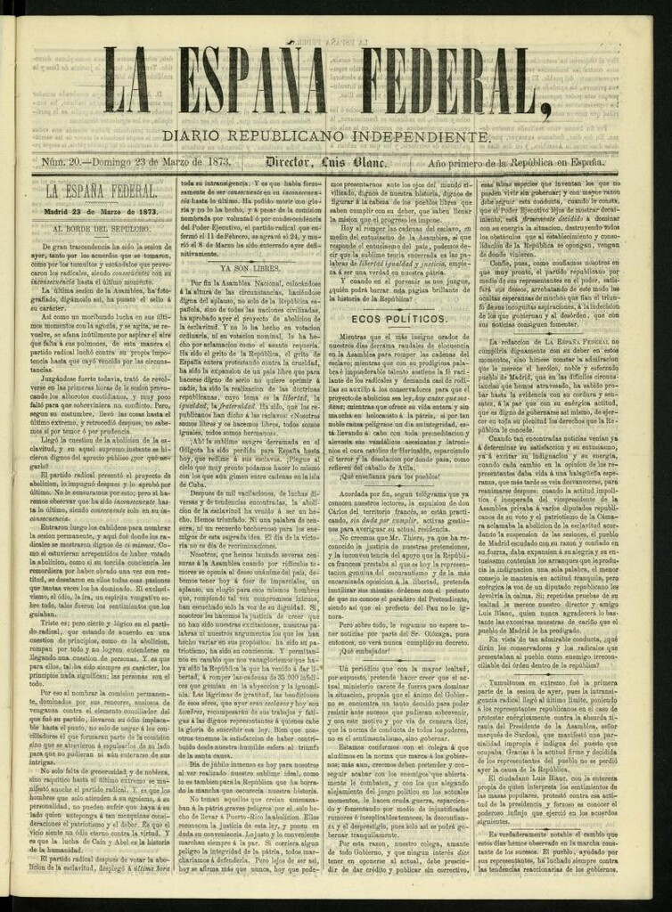 Miniatura de La España Federal : diario republicano independiente del 23 de marzo de 1873, nº 20
