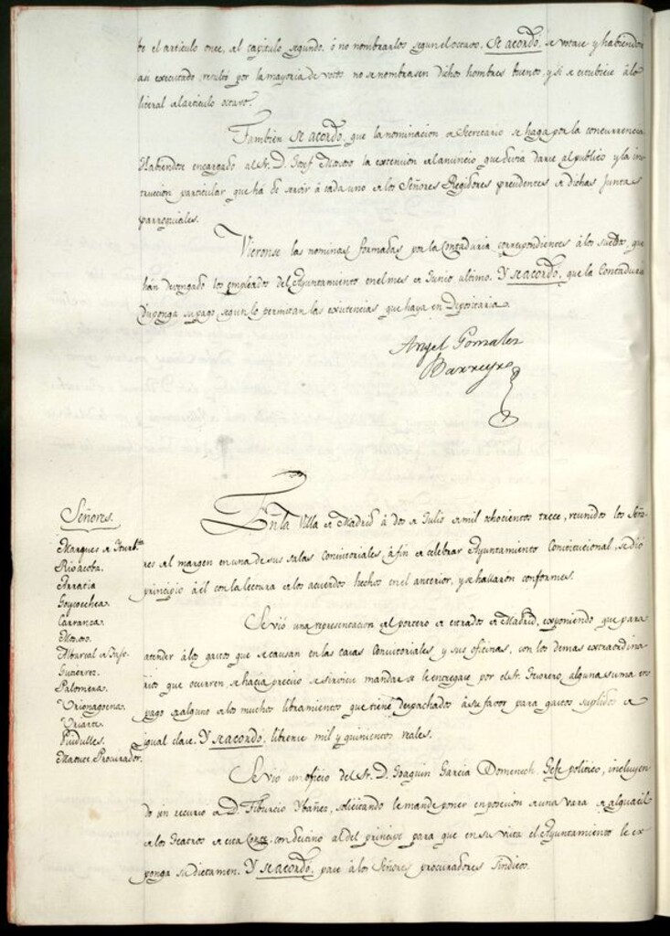 Miniatura de Libro de Acuerdos del Ayuntamiento de Madrid del 2 de Julio de 1813