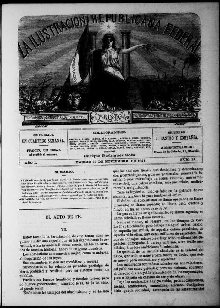 Miniatura de La ilustracion republicana federal del 28 de noviembre de 1871, nº 22