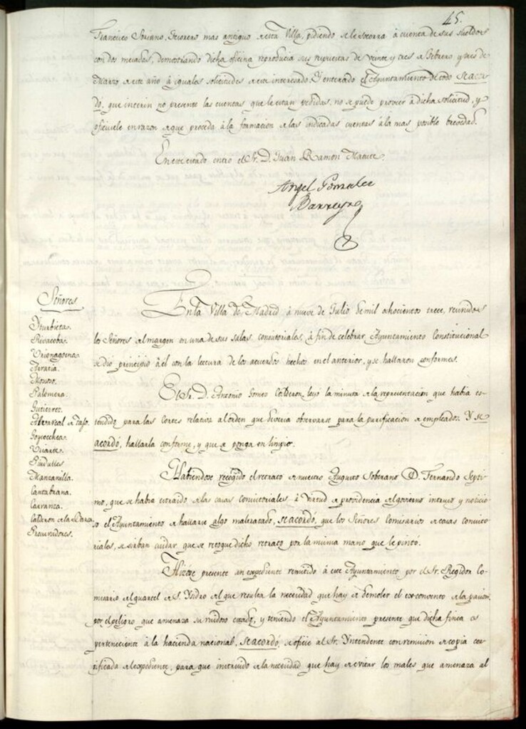 Miniatura de Libro de Acuerdos del Ayuntamiento de Madrid del 9 de Julio de 1813