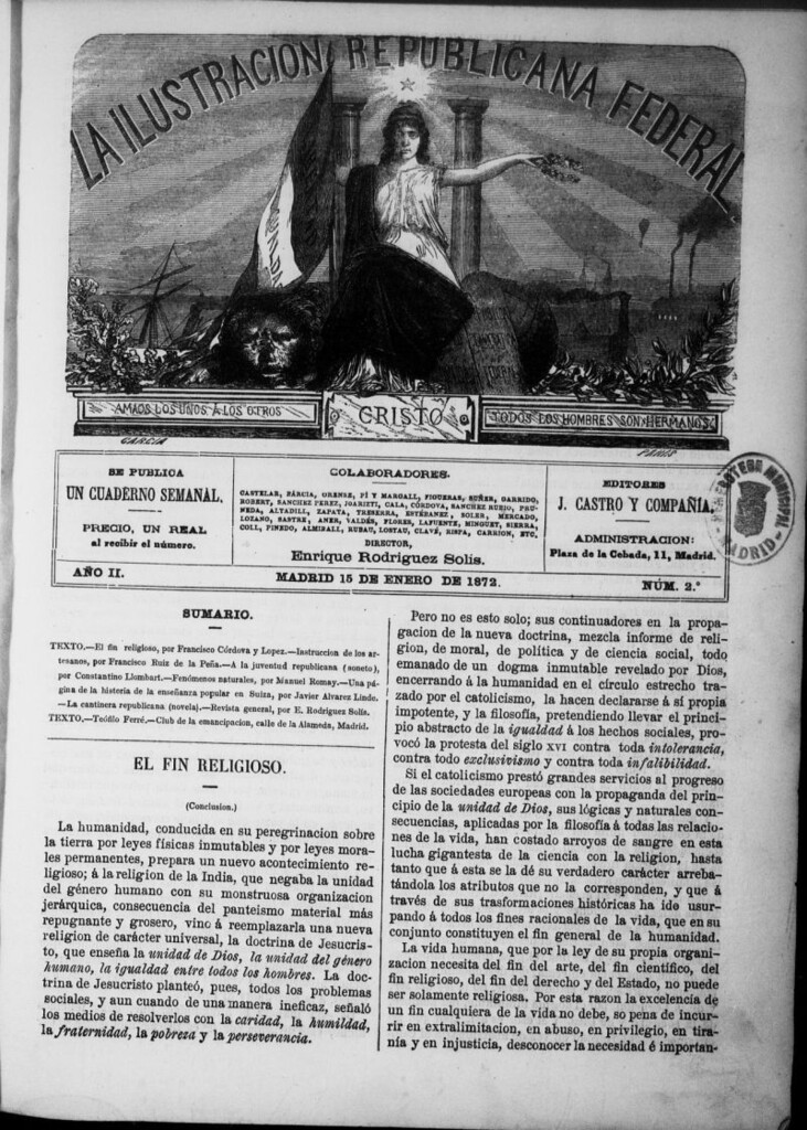 Miniatura de La ilustracion republicana federal del 15 de enero de 1872, nº 2