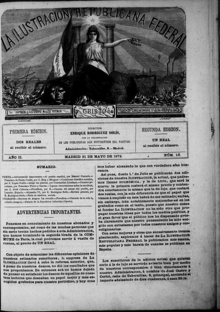 Miniatura de La ilustracion republicana federal del 31 de mayo de 1872, nº 16
